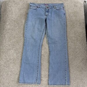 Wrangler Premium Patch Straight Jeans Womens 35x31 Light Wash Blue Denim